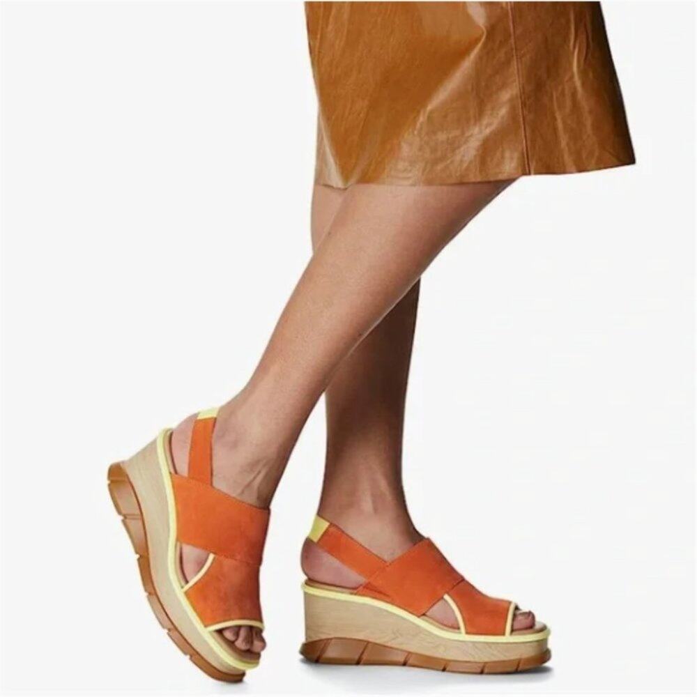 Sorel Joanie lll Sandals Women's 10.5 Orange Suede Slingback Wedge Platform NEW - Picture 2 of 13